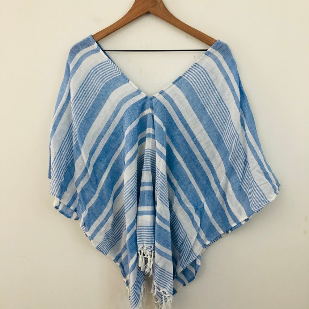 NWT! MUD PIE Melanie Stripe Tassel Poncho Top - Picture 4 of 5